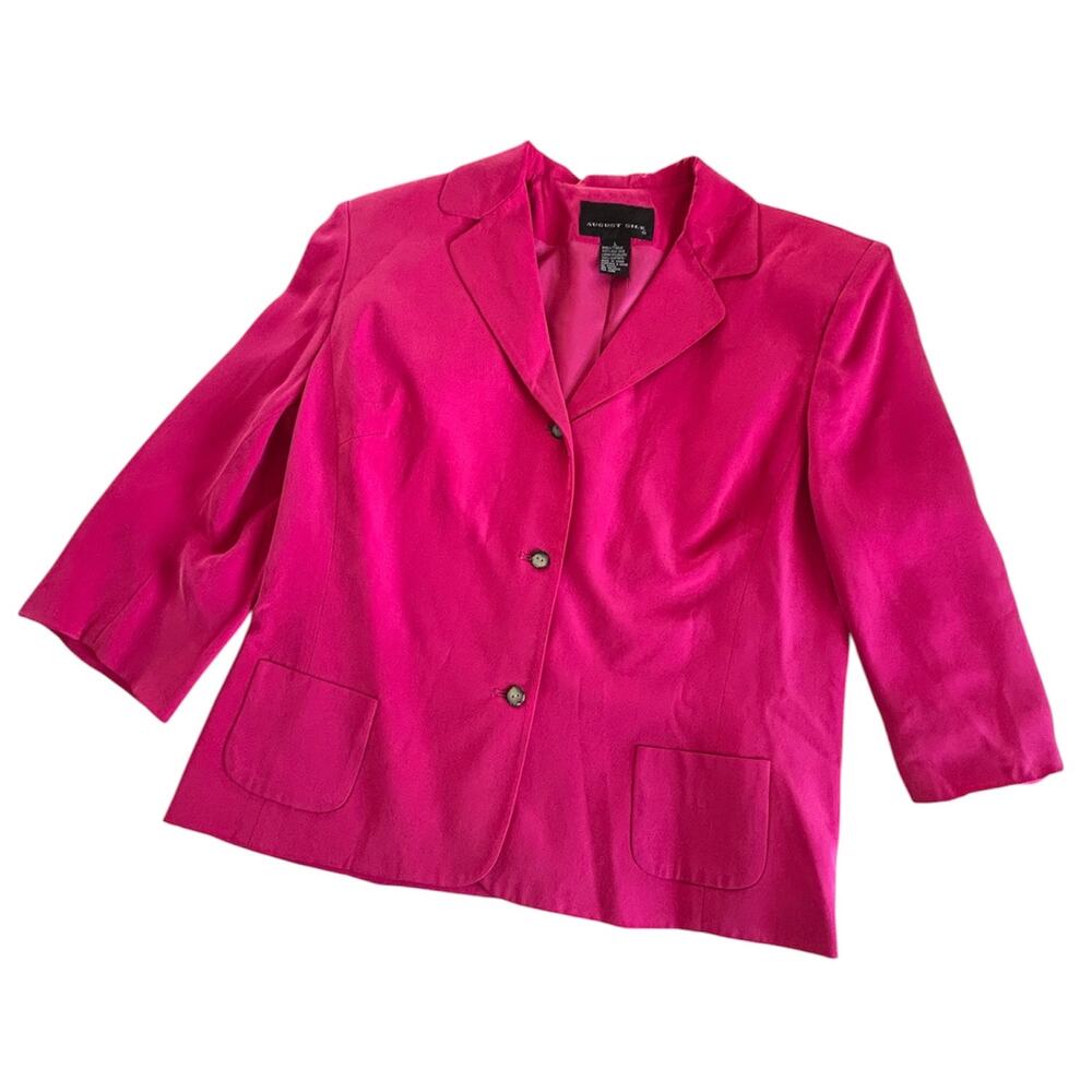 August Silk Hot Pink Silk Button Front Vintage Blazer Jacket Womens Large Preppy